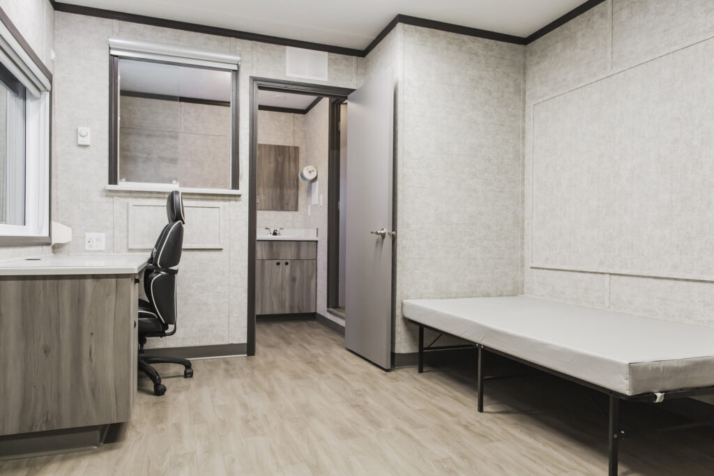 Interior of remote medic unit: bed